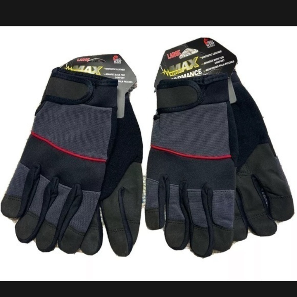 MAX Performance Synthetic Leather Lot of 2 Size Lg Work Gloves Black